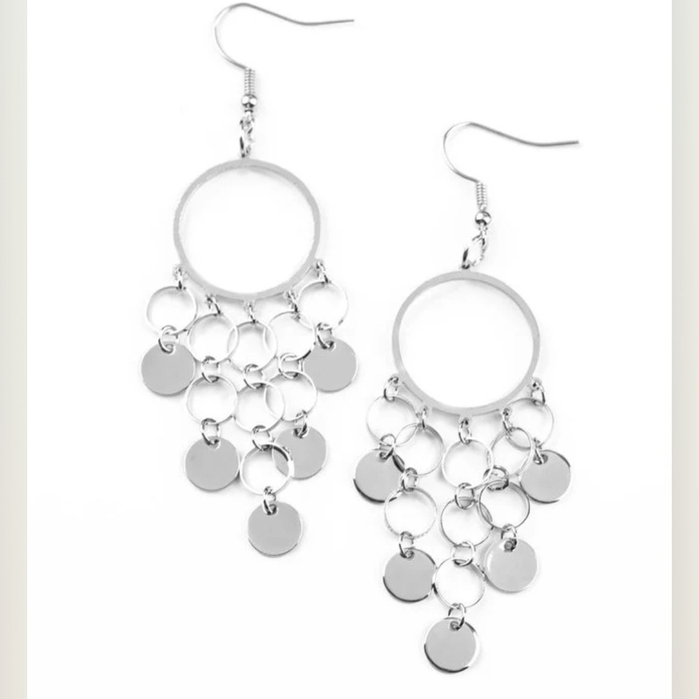 Paparazzi Cyber Chime Silver Hoop Earrings NWT